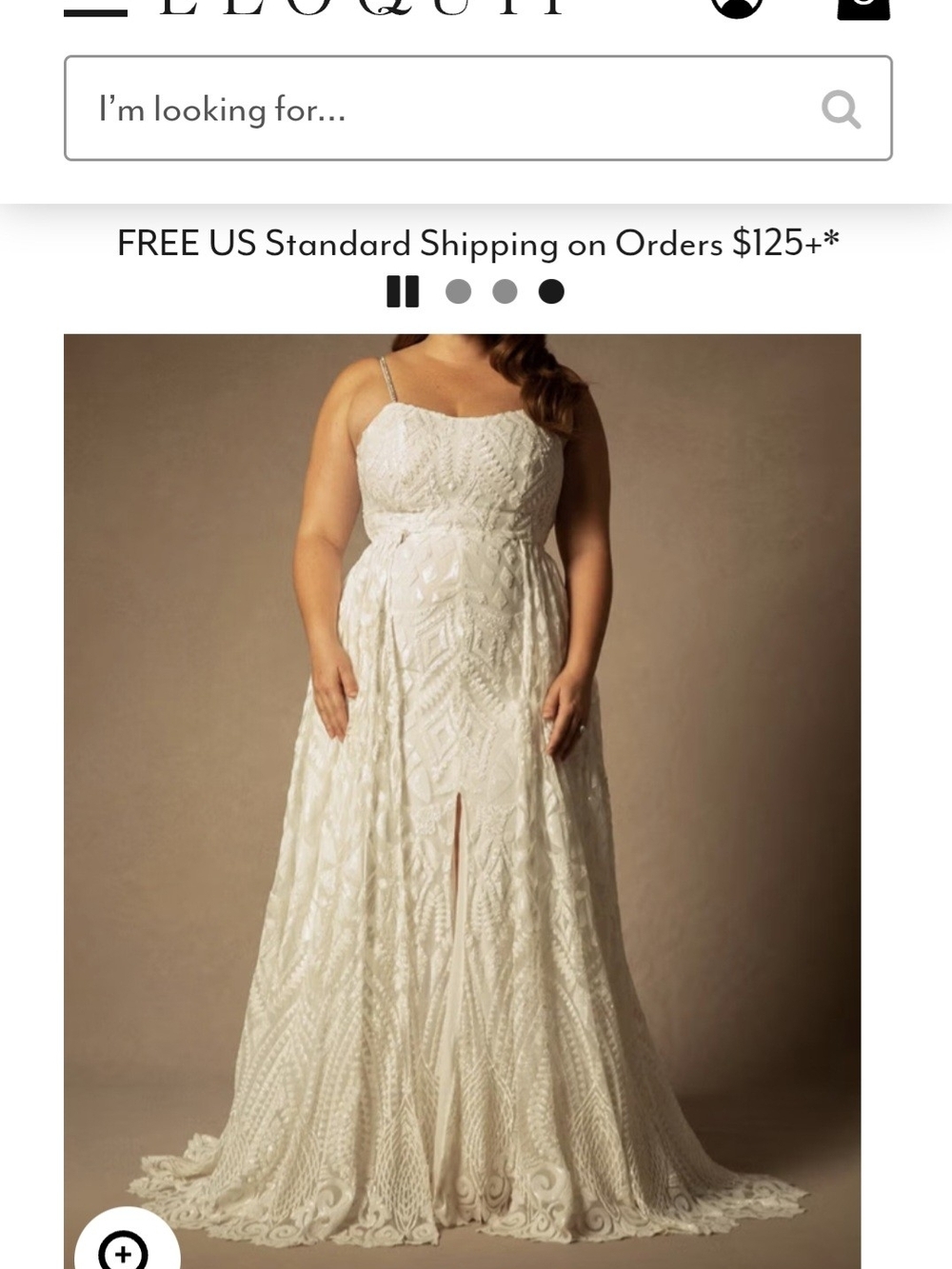 Eloquii Ivory Sequin A-Line Gown with Subtle Front Slit With Detachable Skirt